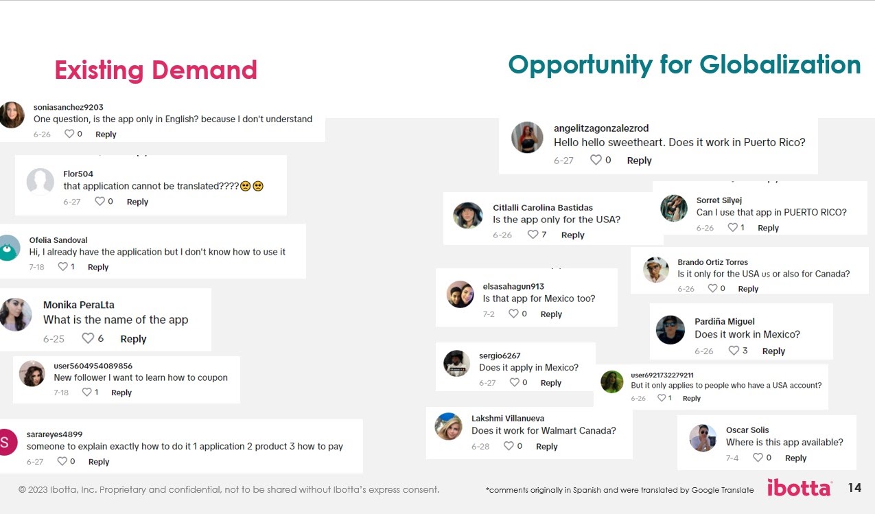 User comments showing demand for Spanish support and broader geographic availability